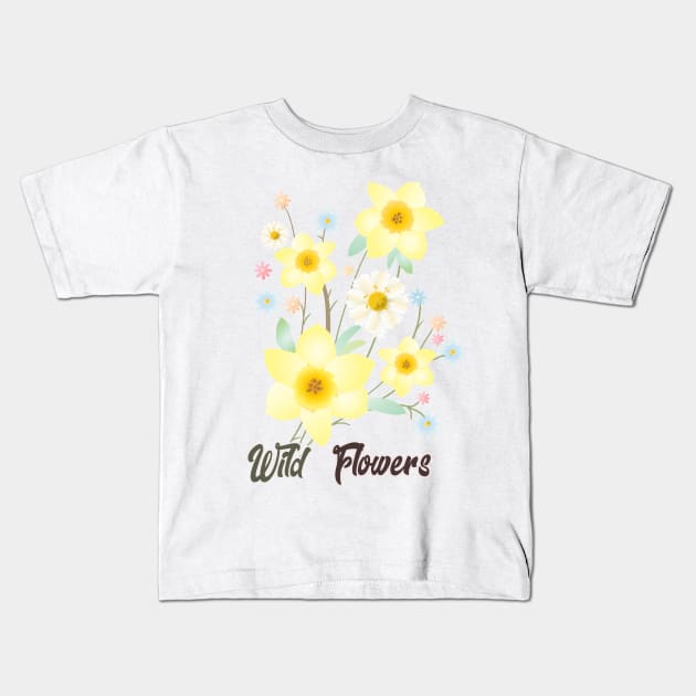 Wildflowers Watercolor Painting Pattern Beautiful Gifts, Daffodil Yellow Flowers, Floral Modern Design Spring Time Birthday, Funny Summer Anniversary, Holiday Presents for girl, for woman, kids Kids T-Shirt by sofiartmedia